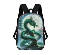 sinyumoney 17 Inch Children's Backpacks Emerald Dragon Moonlight School Bag 3D Printed Children's School Backpack Fashion Travel Backpacks for Kids School Students