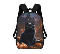 sinyumoney 17 Inch Children's Backpacks Halloween Black Cat with Pumpkins-8 School Bag 3D Printed Children's School Backpack Fashion Travel Backpacks for Kids School Students