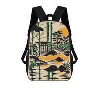 sinyumoney 17 Inch Children's Backpacks Japanese Garden Illustration with Torii Gate School Bag 3D Printed Children's School Backpack Fashion Travel Backpacks for Kids School Students