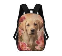 sinyumoney 17 Inch Children's Backpacks Labrador Puppy with Pink Flowers School Bag 3D Printed Children's School Backpack Fashion Travel Backpacks for Kids School Students