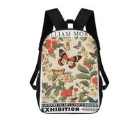 sinyumoney 17 Inch Children's Backpacks Morris Butterfly Floral Exhibition School Bag 3D Printed Children's School Backpack Fashion Travel Backpacks for Kids School Students