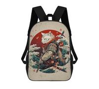 sinyumoney 17 Inch Children's Backpacks Samurai Cat School Bag 3D Printed Children's School Backpack Fashion Travel Backpacks for Kids School Students