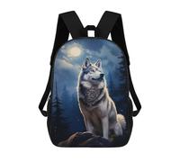sinyumoney 17 Inch Children's Backpacks Siberian Husky at Night School Bag 3D Printed Children's School Backpack Fashion Travel Backpacks for Kids School Students