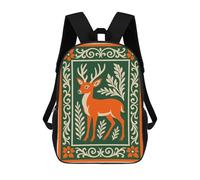 sinyumoney 17 Inch Children's Backpacks Stylized Deer Illustration with Floral Border School Bag 3D Printed Children's School Backpack Fashion Travel Backpacks for Kids School Students