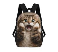 sinyumoney 17 Inch Children's Backpacks Surprised Fluffy Tabby Cat Portrait School Bag 3D Printed Children's School Backpack Fashion Travel Backpacks for Kids School Students