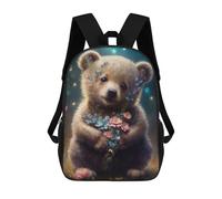 sinyumoney 17 Inch Children's Backpacks Sweet Bear with Flowers School Bag 3D Printed Children's School Backpack Fashion Travel Backpacks for Kids School Students
