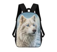 sinyumoney 17 Inch Children's Backpacks White Wolf with Blue Eyes School Bag 3D Printed Children's School Backpack Fashion Travel Backpacks for Kids School Students