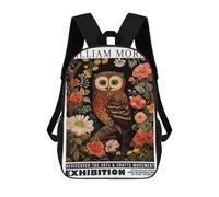 sinyumoney 17 Inch Children's Backpacks William Morris Owl Floral Exhibition School Bag 3D Printed Children's School Backpack Fashion Travel Backpacks for Kids School Students