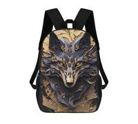 sinyumoney 17 Inch Children's School Backpack Dark Blue Wolf Kintsugi Teen Fashion Backpack Casual Backpack Boy Girl Teen School Bag 3D Printed Backpack