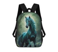 sinyumoney 17 Inch Children's School Backpack Green Horse in Forest Teen Fashion Backpack Casual Backpack Boy Girl Teen School Bag 3D Printed Backpack