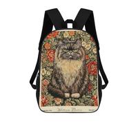 sinyumoney 17 Inch Children's School Backpack Grumpy Cat William Morris Floral Teen Fashion Backpack Casual Backpack Boy Girl Teen School Bag 3D Printed Backpack