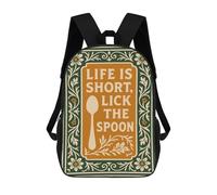 sinyumoney 17 Inch Children's School Backpack Life Is Short, Lick The Spoon Teen Fashion Backpack Casual Backpack Boy Girl Teen School Bag 3D Printed Backpack
