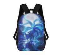 sinyumoney 17 Inch Children's School Backpack Nine-Tailed Fox Under Moonlight Teen Fashion Backpack Casual Backpack Boy Girl Teen School Bag 3D Printed Backpack