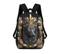 sinyumoney 17 Inch Children's School Backpack Noble King Wolf Teen Fashion Backpack Casual Backpack Boy Girl Teen School Bag 3D Printed Backpack