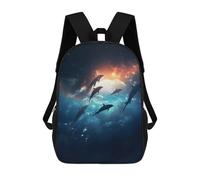 sinyumoney 17 Inch Children's School Backpack Space Dolphins Teen Fashion Backpack Casual Backpack Boy Girl Teen School Bag 3D Printed Backpack
