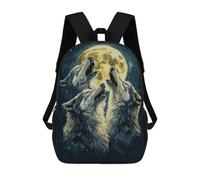 sinyumoney 17 Inch Children's School Backpack Wolf Howl Under Full Moon Teen Fashion Backpack Casual Backpack Boy Girl Teen School Bag 3D Printed Backpack