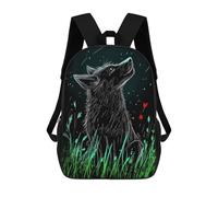 sinyumoney 17 Inch Children's School Backpack Wolf Under The Stars Teen Fashion Backpack Casual Backpack Boy Girl Teen School Bag 3D Printed Backpack