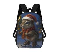 sinyumoney 17 Inch Christmas Squirrel on Ice Skates Backpack, Children's Backpack, Student School Bag Bookbag Rucksack, 3D Printed for Boys Girls