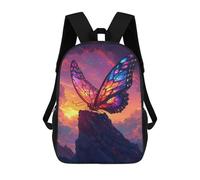sinyumoney 17 Inch Colorful Butterfly on A Mountain Peak Backpack 3D Printed Children's School Backpack for Kids High Capacity Travel Rucksacks Book Bags Kids School Bag Back Pack