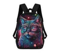 sinyumoney 17 Inch Colorful Cosmic Cat Glasses Art Print Backpack, Children's Backpack, Student School Bag Bookbag Rucksack, 3D Printed for Boys Girls