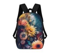 sinyumoney 17 Inch Colorful Flower Bouquet Wall Art Backpack with Pocket 3D Printed Travel Rucksacks Book Bags Kids School Bag