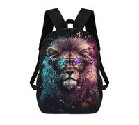 sinyumoney 17 Inch Colorful Lion with Headphones Art Print Backpack with Pocket 3D Printed Travel Rucksacks Book Bags Kids School Bag