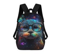 sinyumoney 17 Inch Colorful Otter Glasses Art Backpacks Kids School Backpack School Bag 3D Printed School Bag for Boys Elementary And Middle School Students