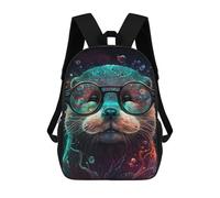 sinyumoney 17 Inch Colorful Otter with Glasses Backpacks Kids School Backpack School Bag 3D Printed for Boys Elementary And Middle School Students