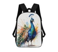 sinyumoney 17 Inch Colorful Peacock Art Print Backpacks Kids School Backpack School Bag 3D Printed for Boys Elementary And Middle School Students