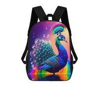 sinyumoney 17 Inch Colorful Peacock Rainbow Reflection Backpack Kids School Backpack 3D Printed Fashion School Bag for Boys Elementary And Middle School Student