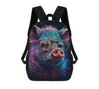 sinyumoney 17 Inch Colorful Pig with Glasses Art Print -2 Backpack, Children's Backpack, Student School Bag Bookbag Rucksack, 3D Printed for Boys Girls