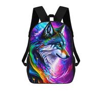 sinyumoney 17 Inch Colorful Wolf Art Print School Backpack School Bags for Girls Boys Backpack with Pocket Fashion School Bag Kids Backpack