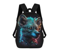 sinyumoney 17 Inch Colorful Wolf with Glasses Art Print Backpack 3D Printed Children's School Backpack for Kids High Capacity Travel Rucksacks Book Bags Kids School Bag Back Pack