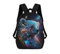 sinyumoney 17 Inch Cosmic Bear with Flowers Casual Daypack Backpacks for Girls Boys High College Knapsack Travel Laptop Rucksack College Bookbag