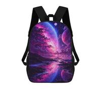 sinyumoney 17 Inch Cosmic Landscape with Planets And Reflection Backpacks Kids School Backpack School Bag 3D Printed for Boys Elementary And Middle School Students