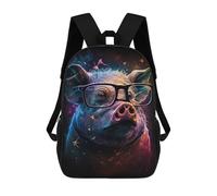 sinyumoney 17 Inch Cosmic Pig Glasses Art Print Backpack, Children's Backpack, Student School Bag Bookbag Rucksack, 3D Printed for Boys Girls