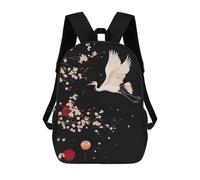 sinyumoney 17 Inch Crane Cherry Blossoms Backpack Kids School Backpack 3D Printed Fashion School Bag for Boys Elementary And Middle School Student