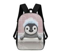 sinyumoney 17 Inch Cute Penguin Taking A Bubble Bath Backpacks Kids School Backpack School Bag 3D Printed School Bag for Boys Elementary And Middle School Students