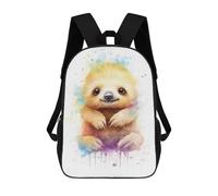 sinyumoney 17 Inch Cute Watercolor Baby Sloth Backpack with Pocket 3D Printed Travel Rucksacks Book Bags Kids School Bag