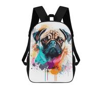 sinyumoney 17 Inch Cute Watercolor Pug Art Backpacks Kids School Backpack School Bag 3D Printed for Boys Elementary And Middle School Students