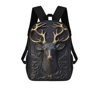 sinyumoney 17 Inch Deer Gold Relief Deco Backpack Kids School Backpack 3D Printed Fashion School Bag for Boys Elementary And Middle School Student