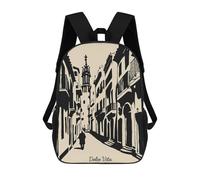 sinyumoney 17 Inch Dolce Vita Street Scene Illustration Backpack, Children's Backpack, Student School Bag Bookbag Rucksack, 3D Printed for Boys Girls