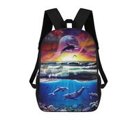 sinyumoney 17 Inch Dolphin Sunset Fantasy Backpack 3D Printed Children's School Backpack for Kids High Capacity Travel Rucksacks Book Bags Kids School Bag Back Pack