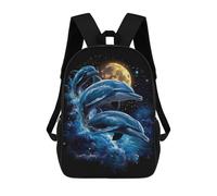 sinyumoney 17 Inch Dolphins Under The Moon School Backpack School Bags for Girls Boys Backpack with Pocket Fashion School Bag Kids Backpack