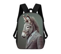 sinyumoney 17 Inch Donkey Portrait Backpacks Kids School Backpack School Bag 3D Printed for Boys Elementary And Middle School Students