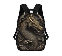 sinyumoney 17 Inch Dragon Gold Relief Deco Backpack, Children's Backpack, Student School Bag Bookbag Rucksack, 3D Printed for Boys Girls