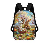 sinyumoney 17 Inch Easter Bunny Basket Eggs Flowers Backpacks Kids School Backpack School Bag 3D Printed for Boys Elementary And Middle School Students