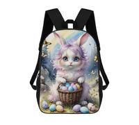 sinyumoney 17 Inch Easter Bunny with Basket of Eggs Backpack Kids School Backpack 3D Printed Fashion School Bag for Boys Elementary And Middle School Student