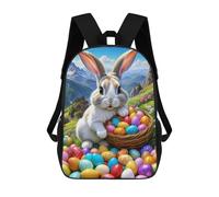 sinyumoney 17 Inch Easter Bunny with Eggs Basket Backpack with Pocket 3D Printed Travel Rucksacks Book Bags Kids School Bag
