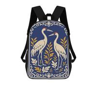 sinyumoney 17 Inch Elegant Cranes with Floral Border Backpack with Pocket 3D Printed Travel Rucksacks Book Bags Kids School Bag